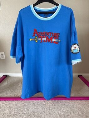 Adventure Time BoxLunch Ringer T-shirt 3XL Blue Embroidered Logo Finn Rare Size